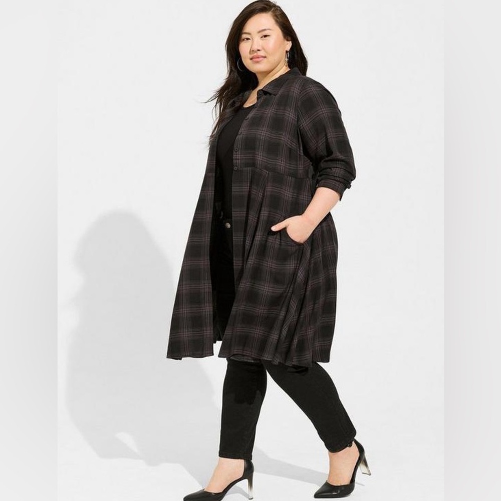 Torrid Button Front Shirt Kimono shadow plaid